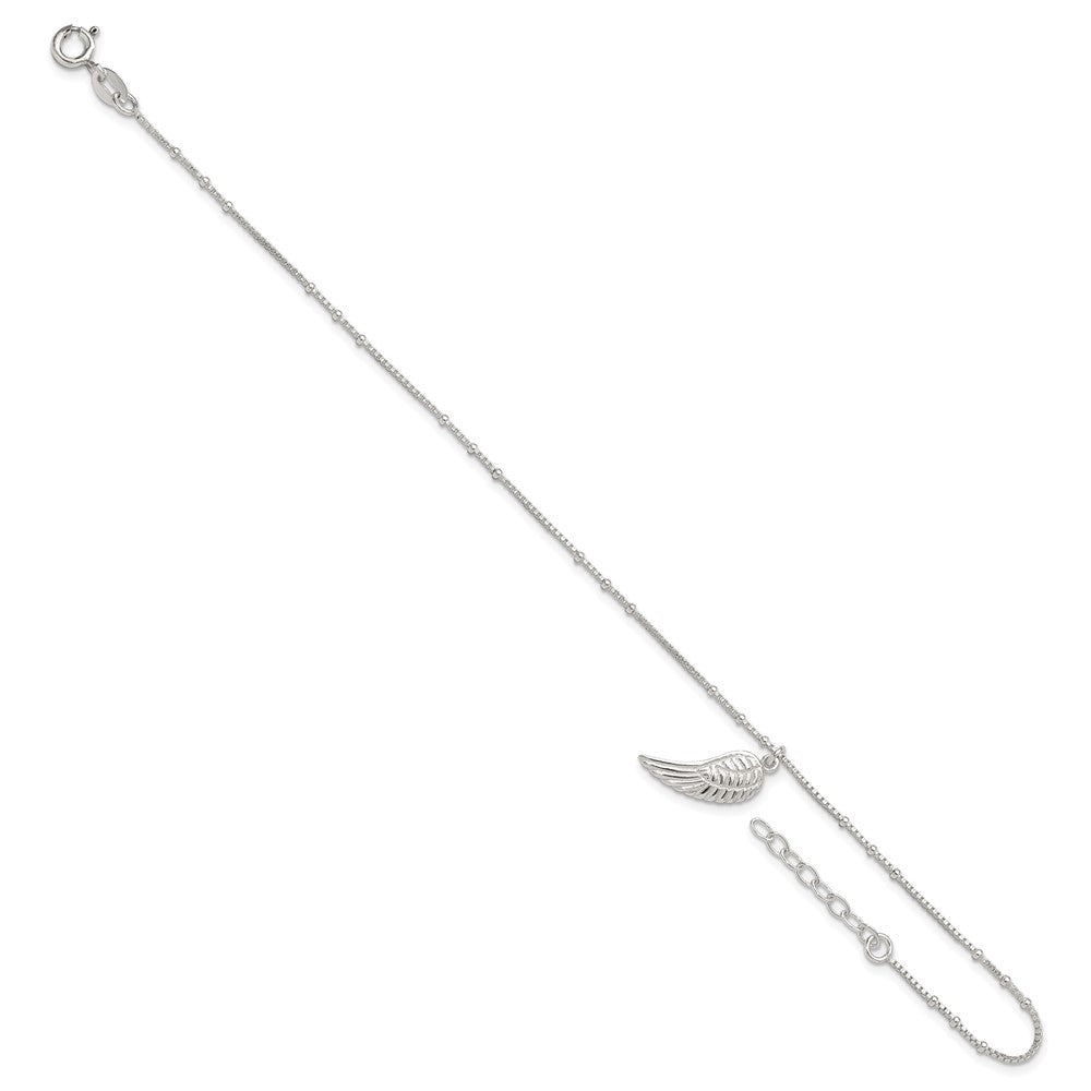 Sterling Silver Polished Wing Dangle 9In Plus 1Ext Anklet
