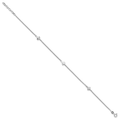 Sterling Silver Rhod-Plated Diamond-Cut Crosses 9In Plus 1In Ext. Anklet