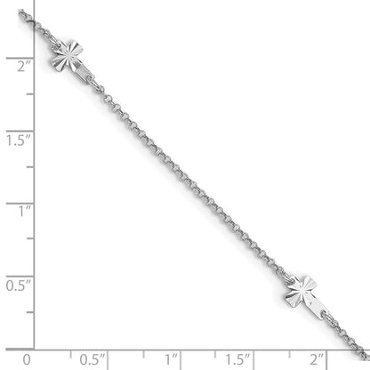 Sterling Silver Rhod-Plated Diamond-Cut Crosses 9In Plus 1In Ext. Anklet