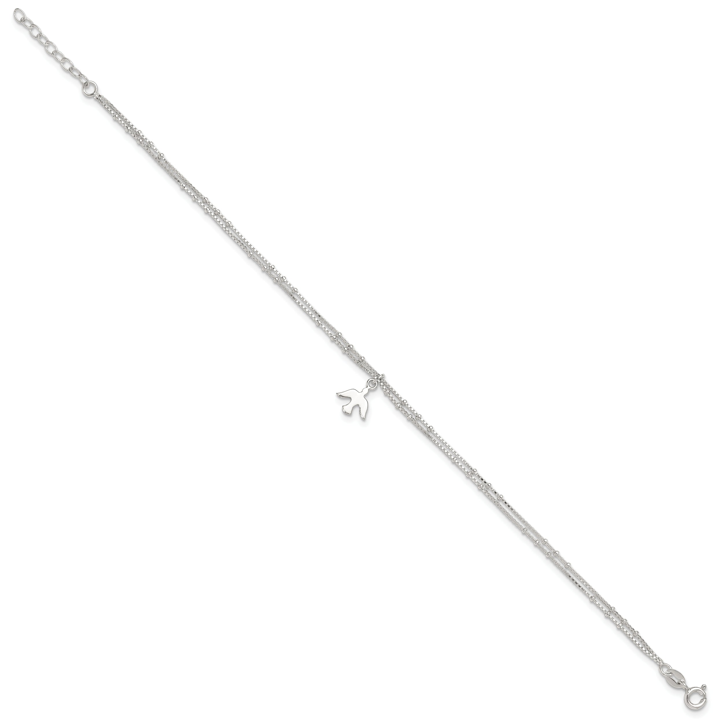 Sterling Silver Polished 2-Strand Dove 9In Plus1In Ext Anklet