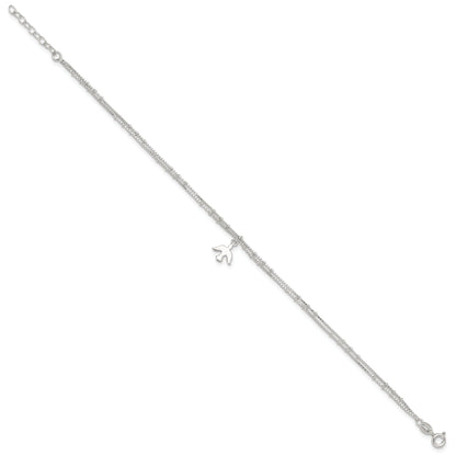 Sterling Silver Polished 2-Strand Dove 9In Plus1In Ext Anklet