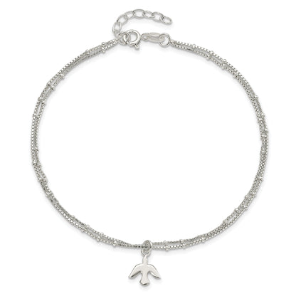 Sterling Silver Polished 2-Strand Dove 9In Plus1In Ext Anklet