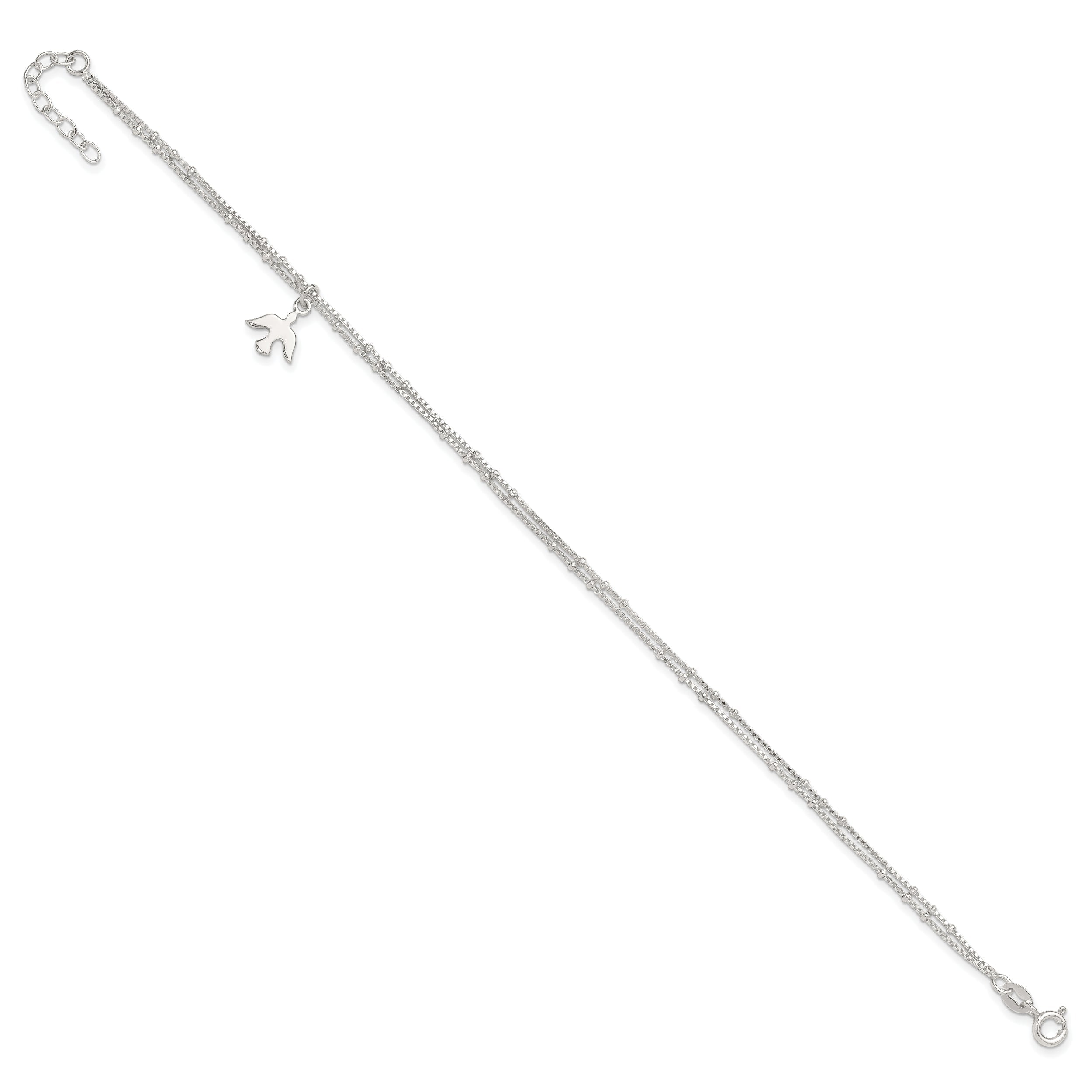 Sterling Silver Polished 2-Strand Dove 9In Plus1In Ext Anklet