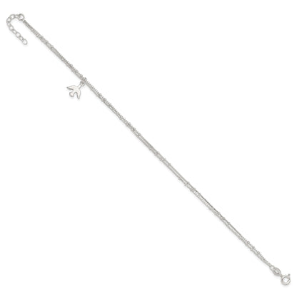 Sterling Silver Polished 2-Strand Dove 9In Plus1In Ext Anklet