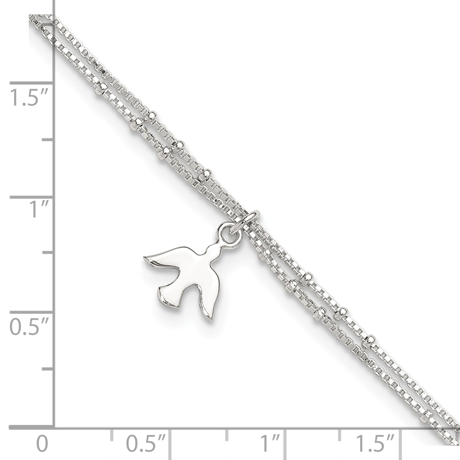 Sterling Silver Polished 2-Strand Dove 9In Plus1In Ext Anklet