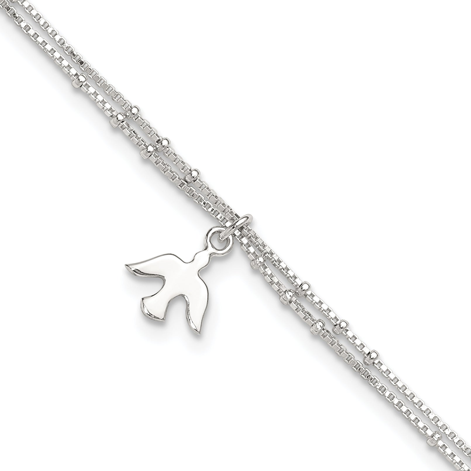 Sterling Silver Polished 2-Strand Dove 9In Plus1In Ext Anklet