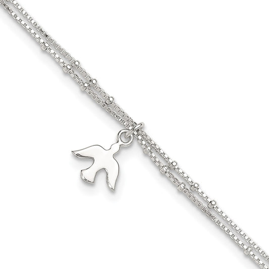 Sterling Silver Polished 2-Strand Dove 9In Plus1In Ext Anklet