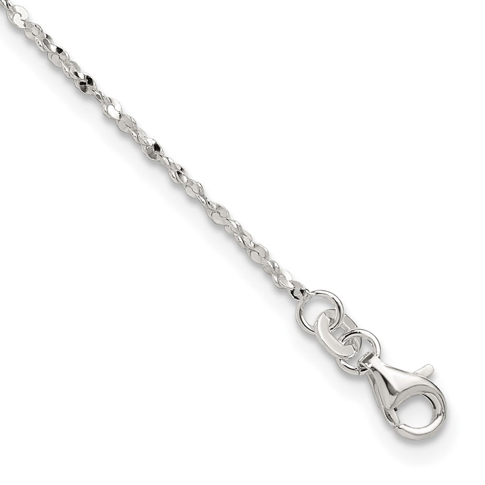 Sterling Silver Twisted Serpentine Heart 9 Inch Plus 1.5 Ext. Anklet