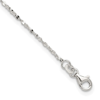 Sterling Silver Twisted Serpentine Heart 9 Inch Plus 1.5 Ext. Anklet