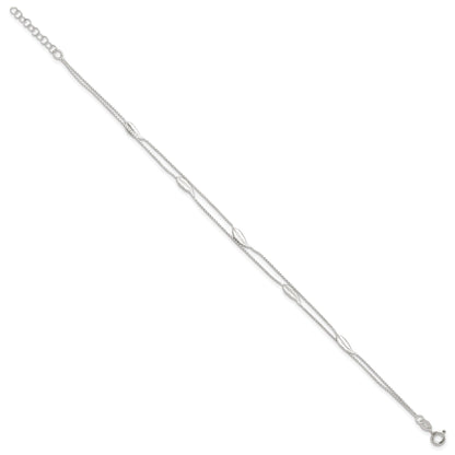 Sterling Silver Polished 2-Strand Feather 9In Plus 1In Ext Anklet