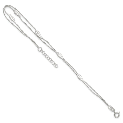 Sterling Silver Polished 2-Strand Feather 9In Plus 1In Ext Anklet