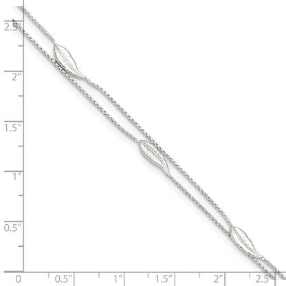 Sterling Silver Polished 2-Strand Feather 9In Plus 1In Ext Anklet