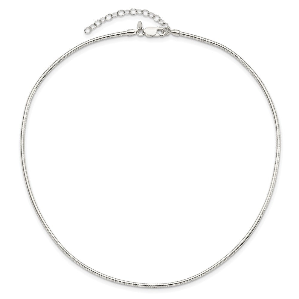 16 Inch Sterling Silver Round 2mm W/2In. Ext Neckwire Chain Necklace