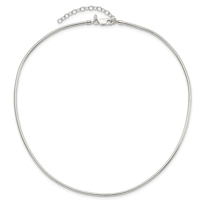 16 Inch Sterling Silver Round 2mm W/2In. Ext Neckwire Chain Necklace