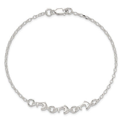Sterling Silver 3 Dolphins Anklet