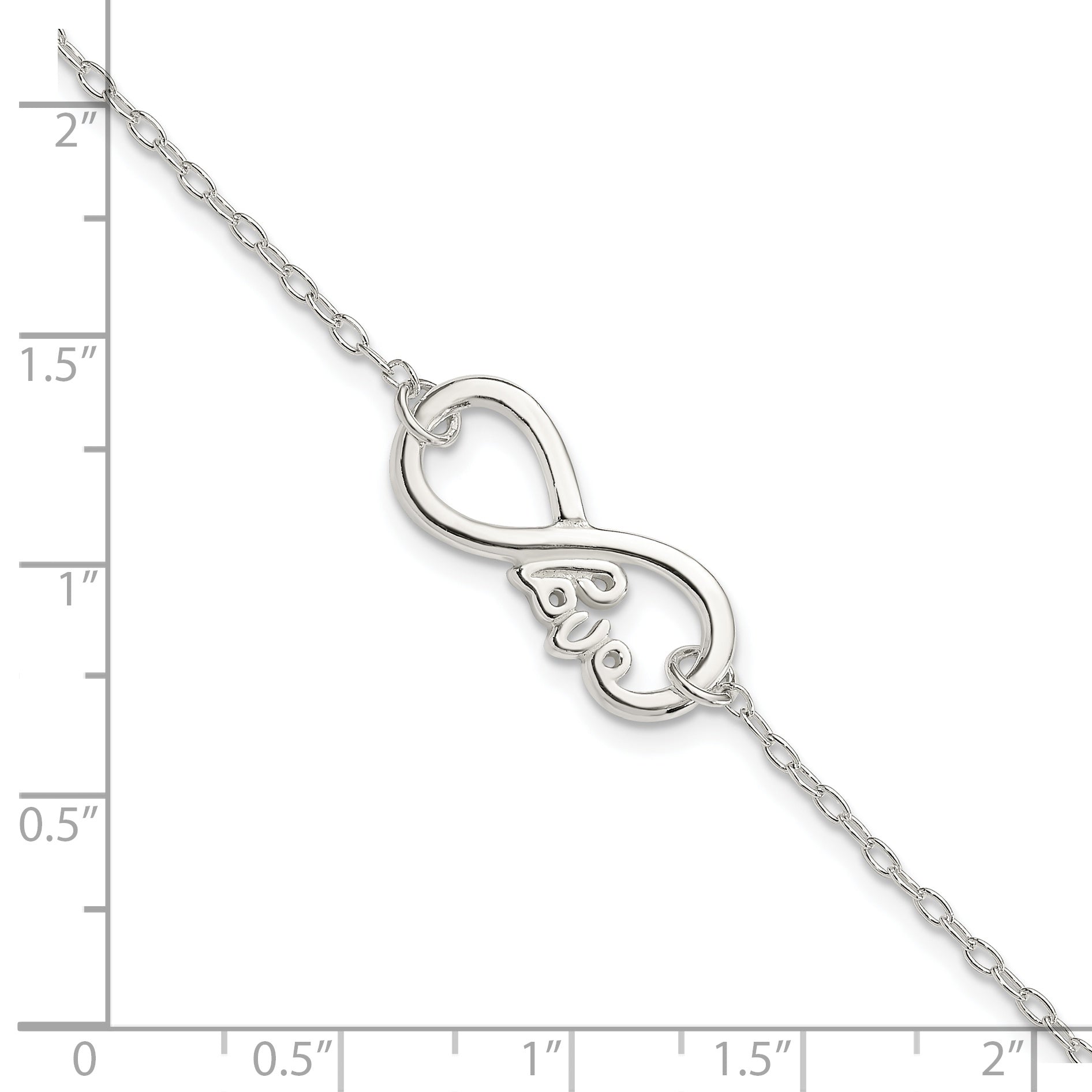 Sterling Silver Polished Infinity Sign W/Love 7.5 Inch Bracelet
