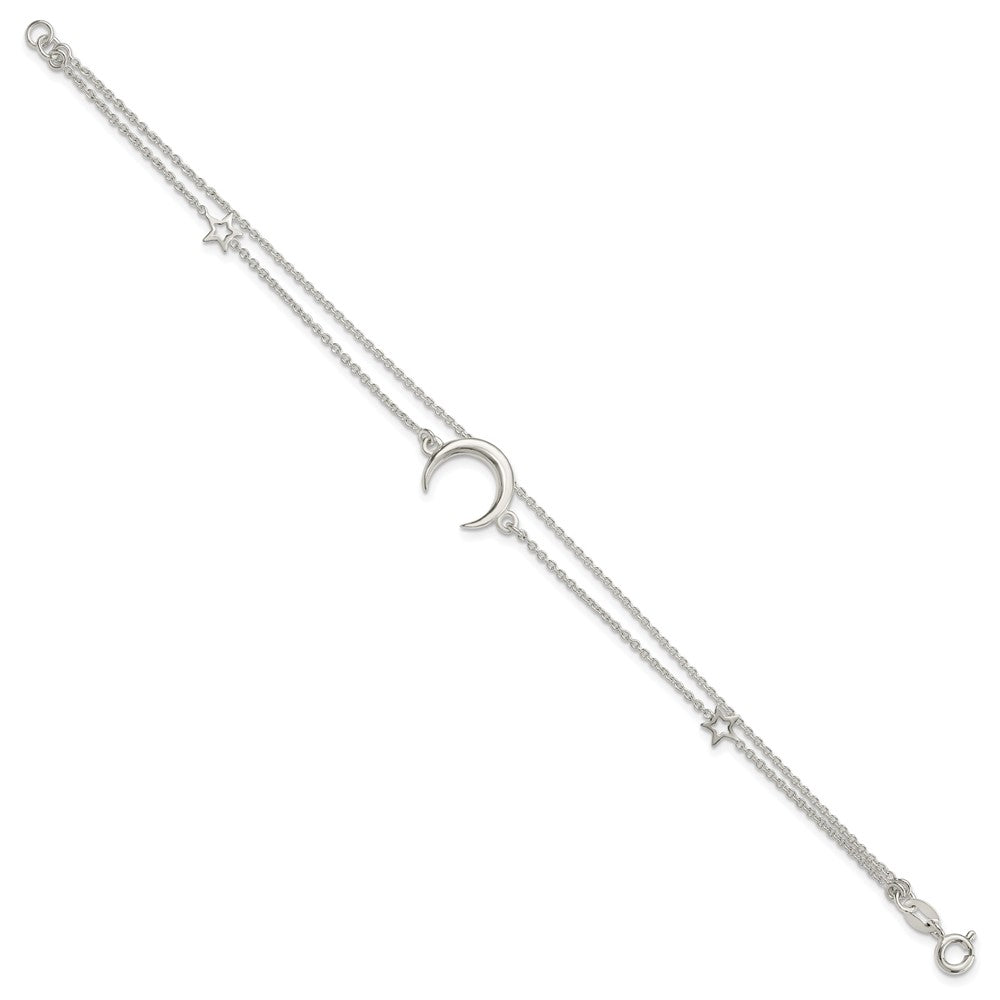 7.5 Inch Sterling Silver Polished Moon And Stars 2-Strand 7.5In Bracelet