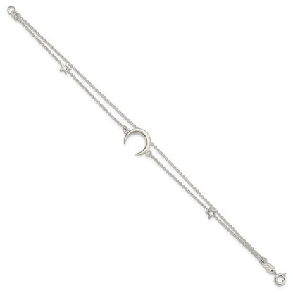 7.5 Inch Sterling Silver Polished Moon And Stars 2-Strand 7.5In Bracelet