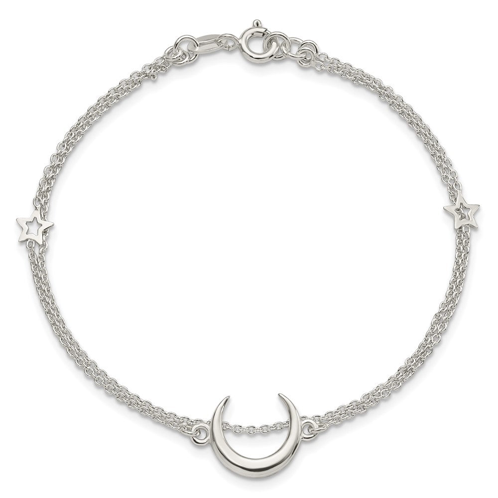 7.5 Inch Sterling Silver Polished Moon And Stars 2-Strand 7.5In Bracelet