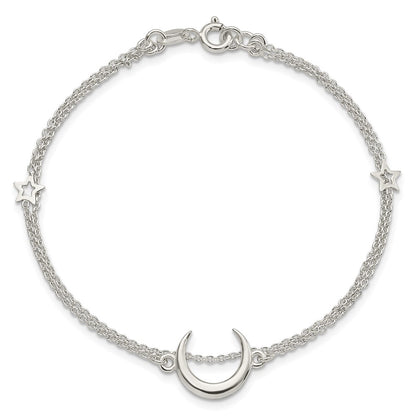 7.5 Inch Sterling Silver Polished Moon And Stars 2-Strand 7.5In Bracelet