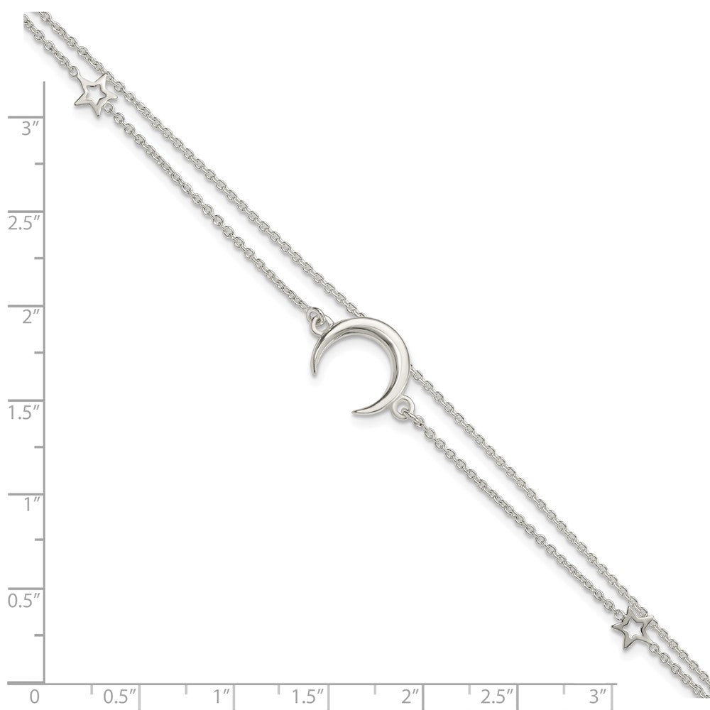 7.5 Inch Sterling Silver Polished Moon And Stars 2-Strand 7.5In Bracelet