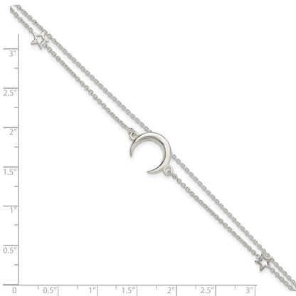 7.5 Inch Sterling Silver Polished Moon And Stars 2-Strand 7.5In Bracelet