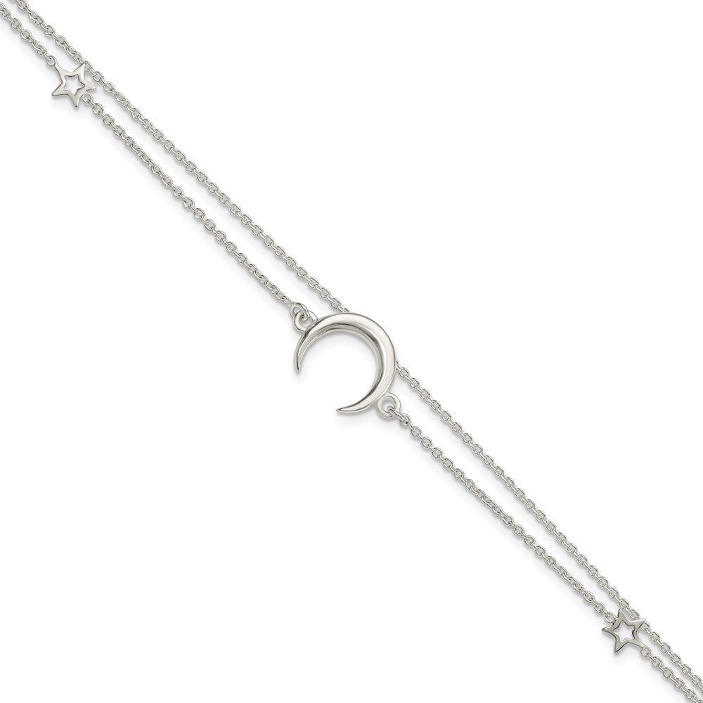 7.5 Inch Sterling Silver Polished Moon And Stars 2-Strand 7.5In Bracelet