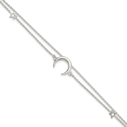 7.5 Inch Sterling Silver Polished Moon And Stars 2-Strand 7.5In Bracelet