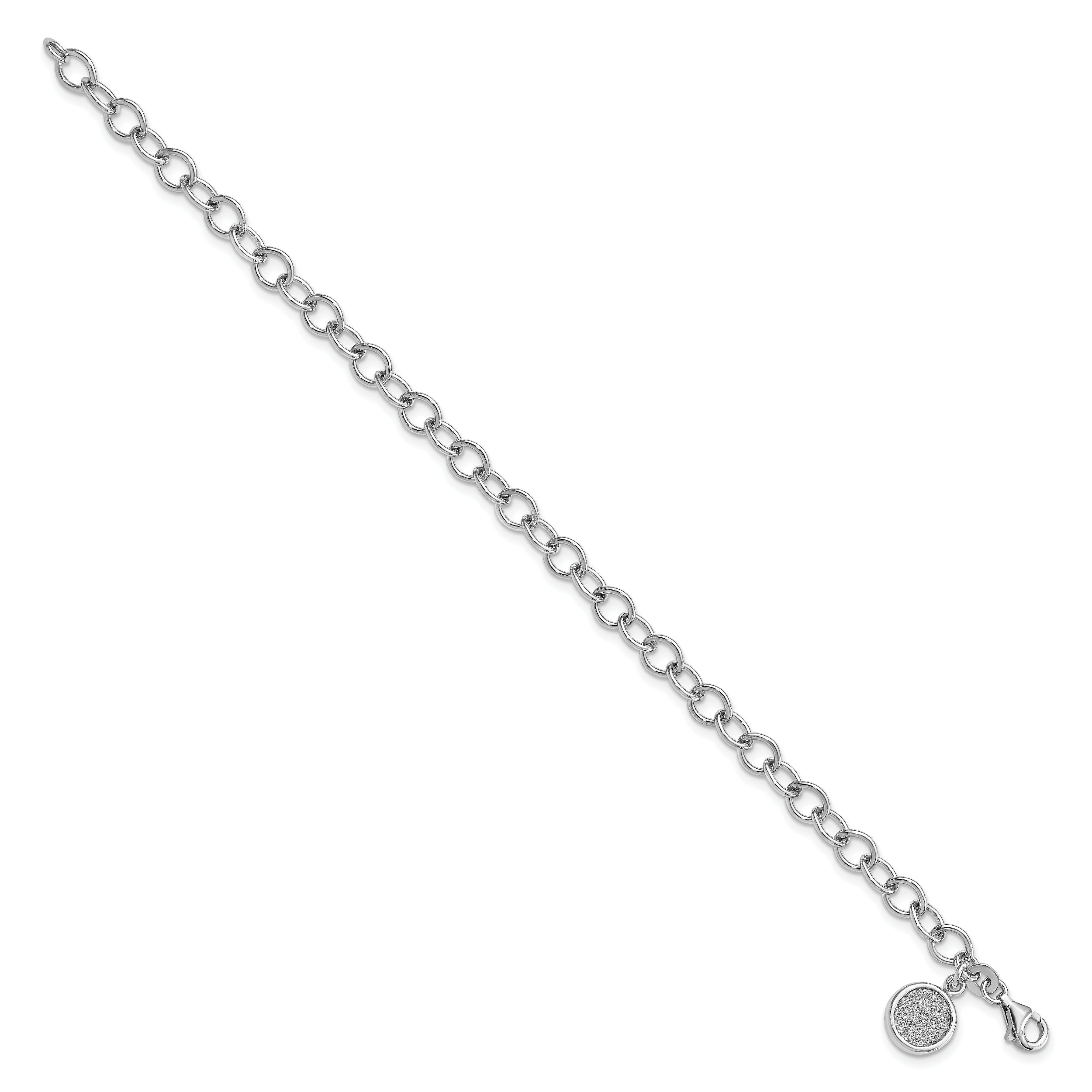 7.5 Inch Sterling Silver Rhodium-Plated Glitter Enamel Circle Bracelet