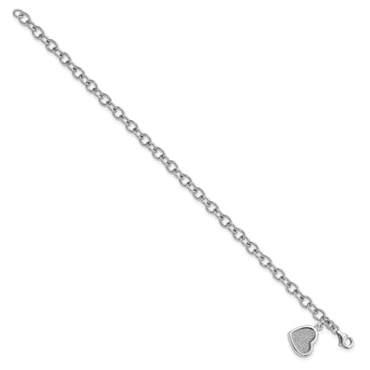 7.5 Inch Sterling Silver Rhodium-Plated Glitter Enamel Heart Bracelet