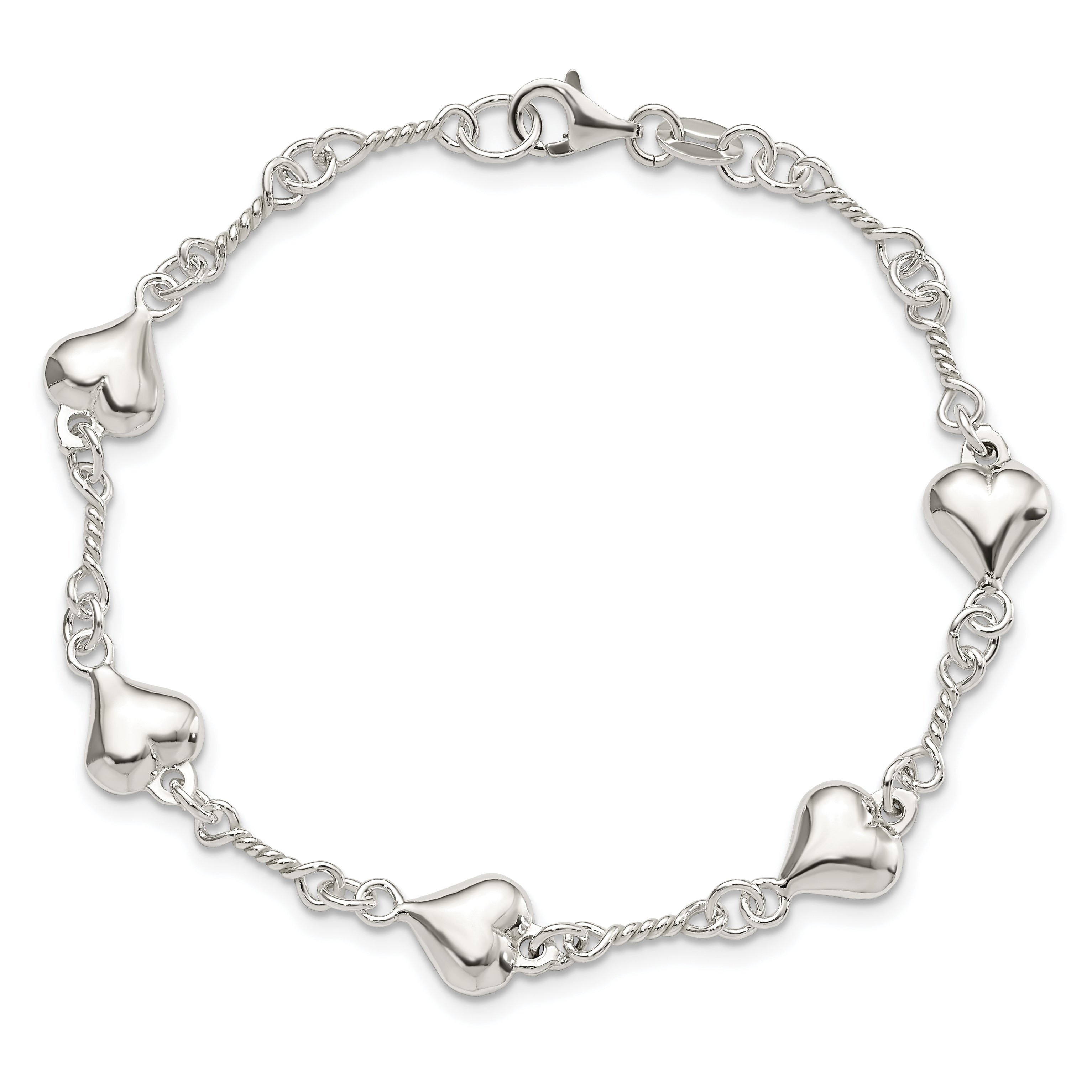 7.5 Inch Sterling Silver Polished Heart 7.5In Bracelet