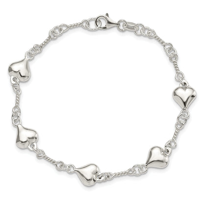 7.5 Inch Sterling Silver Polished Heart 7.5In Bracelet