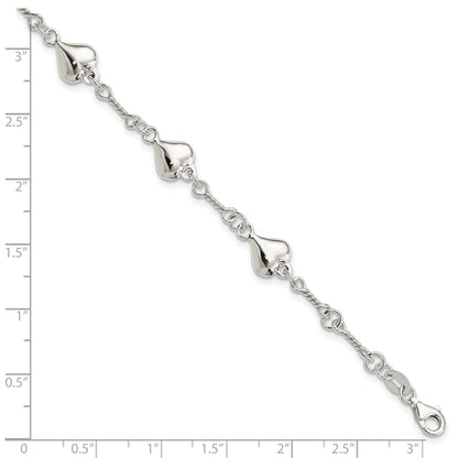 7.5 Inch Sterling Silver Polished Heart 7.5In Bracelet