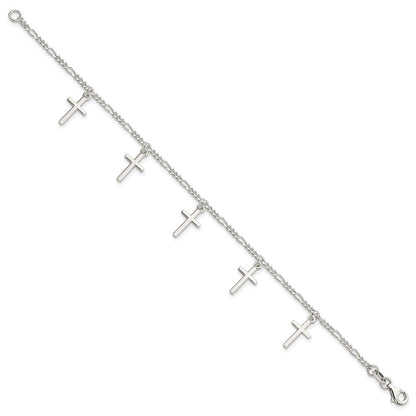 7.5 Inch Sterling Silver Polished Cross 7.5In Bracelet