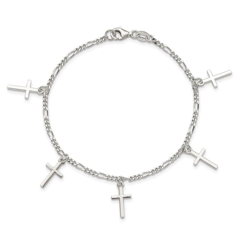 7.5 Inch Sterling Silver Polished Cross 7.5In Bracelet
