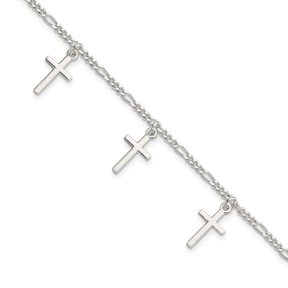 7.5 Inch Sterling Silver Polished Cross 7.5In Bracelet