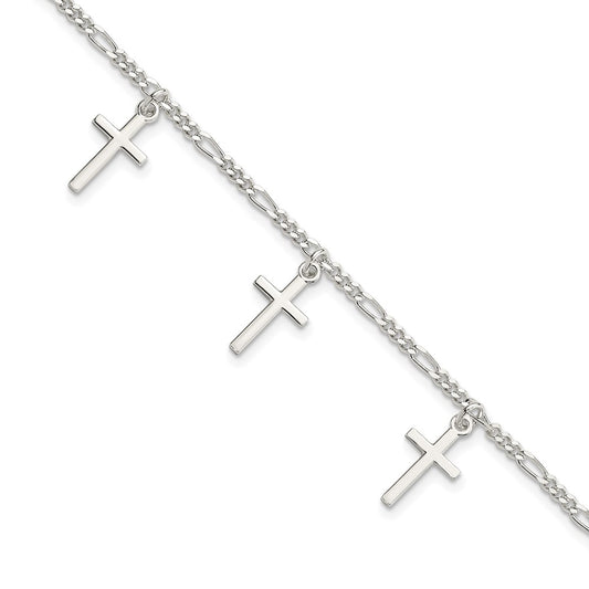 7.5 Inch Sterling Silver Polished Cross 7.5In Bracelet