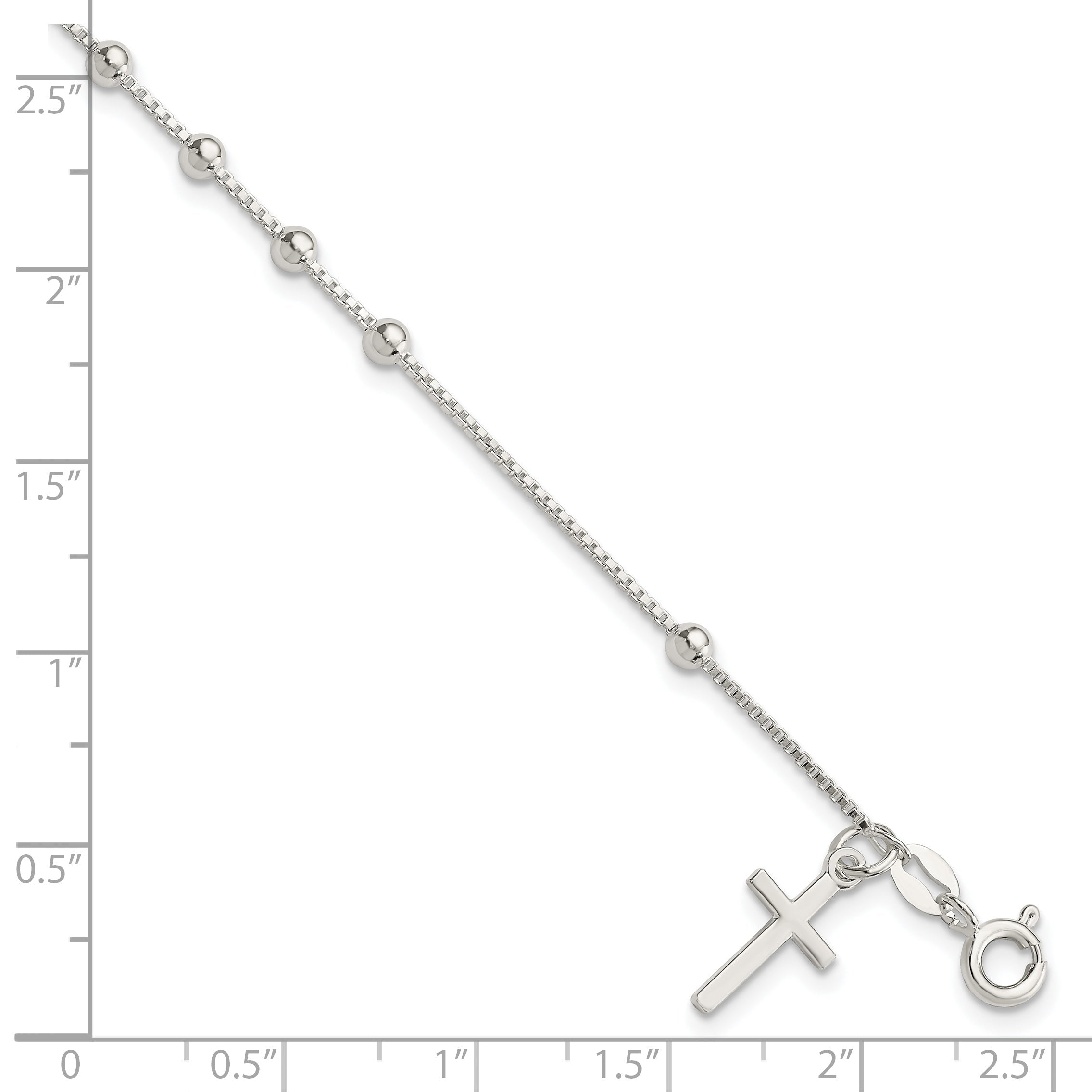 7.25 Inch Sterling Silver Polished Beaded Cross 7.25In Bracelet