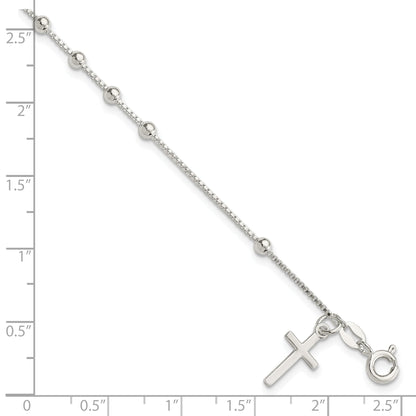 7.25 Inch Sterling Silver Polished Beaded Cross 7.25In Bracelet