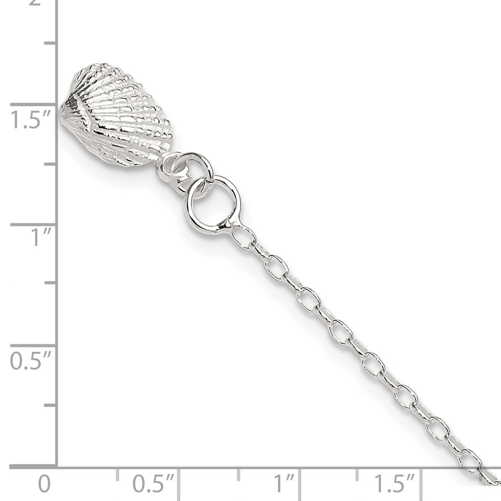 Sterling Silver 10Inch Solid Polished 3-D Shell Anklet