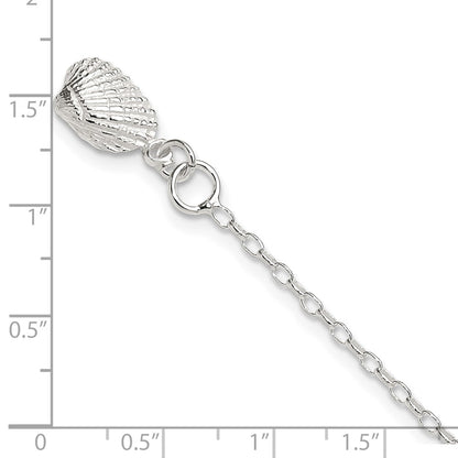 Sterling Silver 10Inch Solid Polished 3-D Shell Anklet