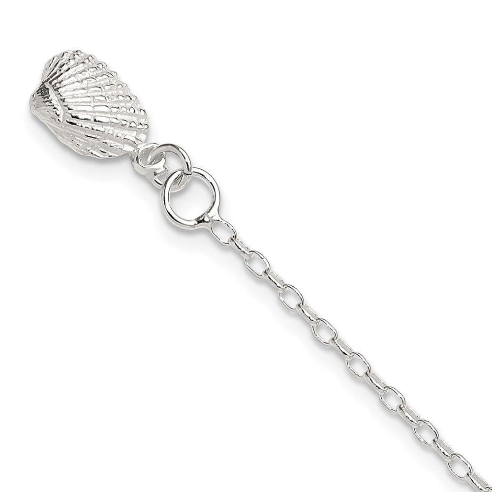 Sterling Silver 10Inch Solid Polished 3-D Shell Anklet