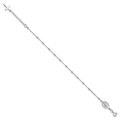 7 Inch Sterling Silver Rhod-Pltd Miraculous Medal/Cross W/1In Ext. Bracelet