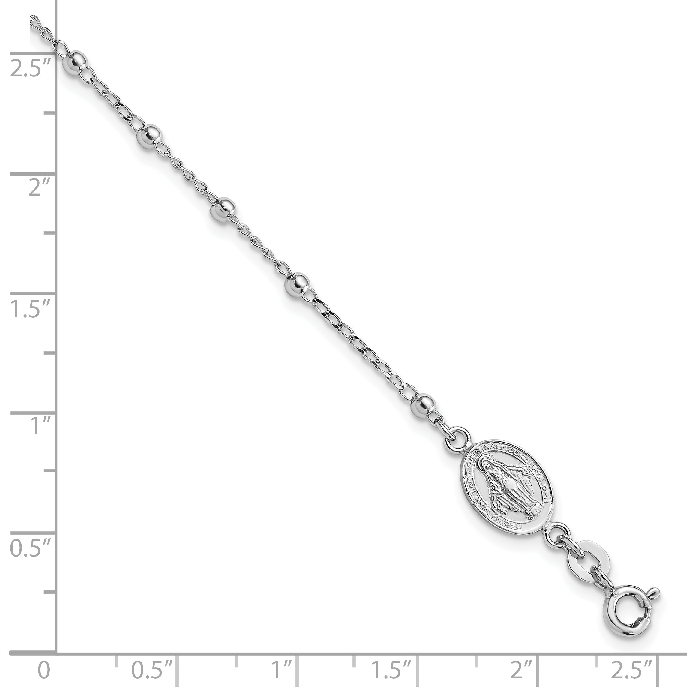 7 Inch Sterling Silver Rhod-Pltd Miraculous Medal/Cross W/1In Ext. Bracelet