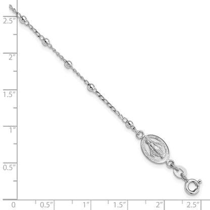 7 Inch Sterling Silver Rhod-Pltd Miraculous Medal/Cross W/1In Ext. Bracelet