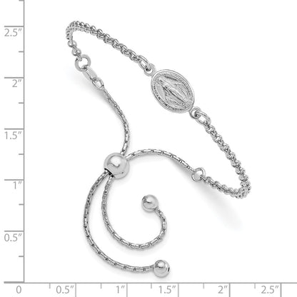 4 To 9 Inch Sterling Silver Rhodium-Plate Miraculous Medal Adjustable 4-9In Bracelet