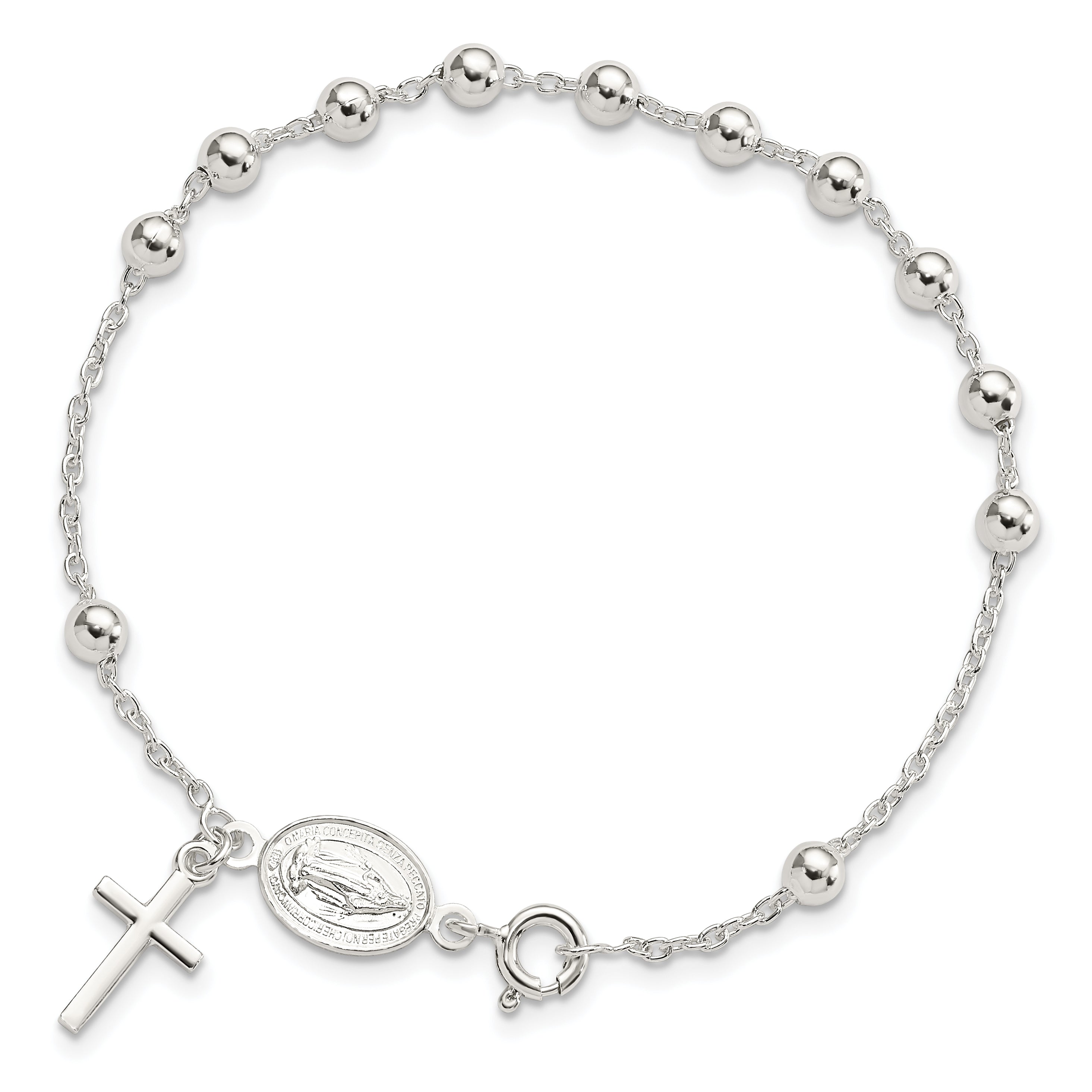 Sterling Silver Beaded Polished Rosary 7.5 Inch Bracelet