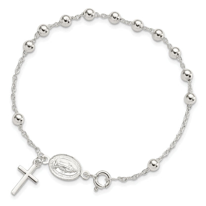 Sterling Silver Beaded Polished Rosary 7.5 Inch Bracelet