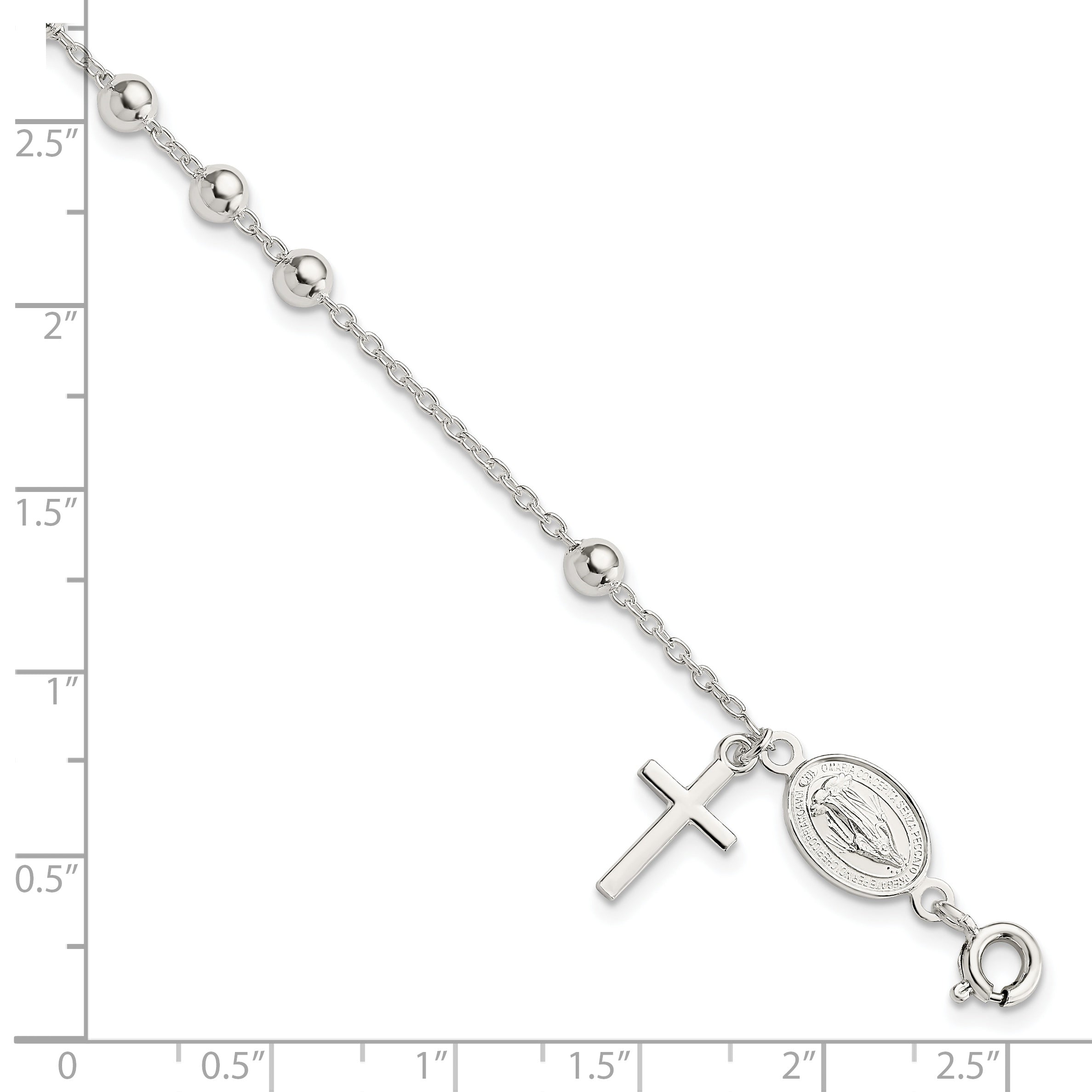 Sterling Silver Beaded Polished Rosary 7.5 Inch Bracelet