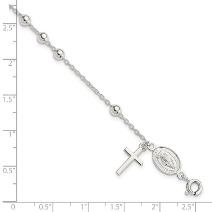 Sterling Silver Beaded Polished Rosary 7.5 Inch Bracelet